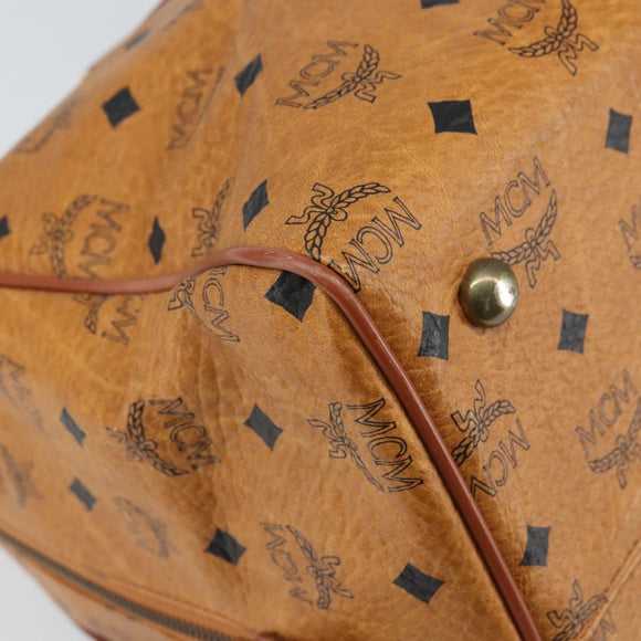 MCM Vicetos Logogram Boston Bag PVC Leather Brown Gold Auth 165012