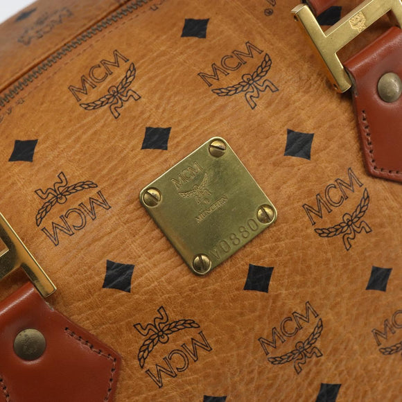 MCM Vicetos Logogram Boston Bag PVC Leather Brown Gold Auth 165012