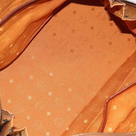 MCM Vicetos Logogram Boston Bag PVC Leather Brown Gold Auth 165012