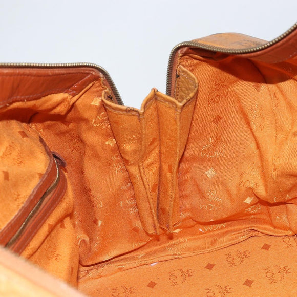 MCM Vicetos Logogram Boston Bag PVC Leather Brown Gold Auth 165012