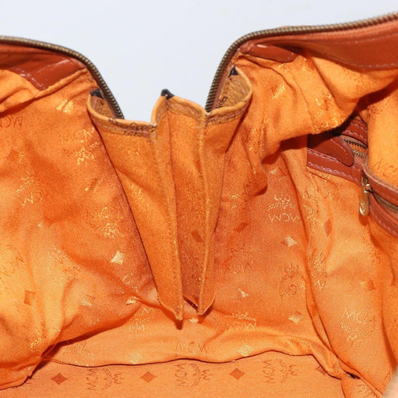 MCM Vicetos Logogram Boston Bag PVC Leather Brown Gold Auth 165012