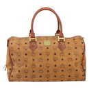 MCM Vicetos Logogram Boston Bag PVC Leather Brown Gold Auth 165012-2