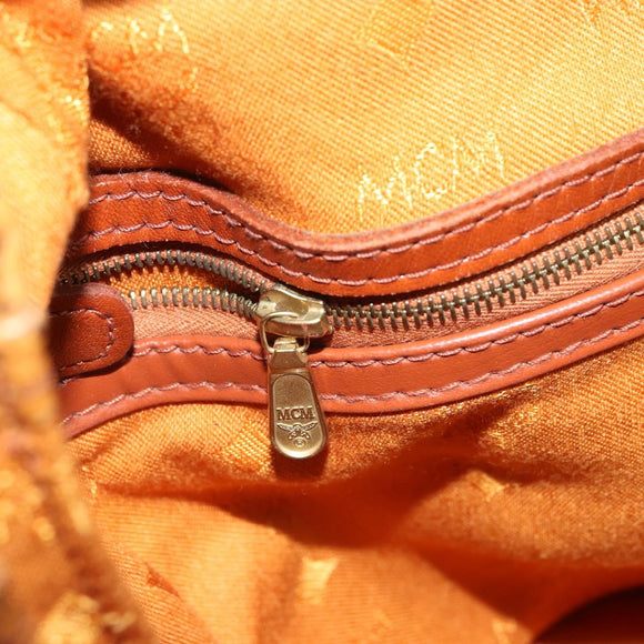 MCM Vicetos Logogram Boston Bag PVC Leather Brown Gold Auth 165012