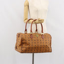 MCM Vicetos Logogram Boston Bag PVC Leather Brown Gold Auth 165012-23