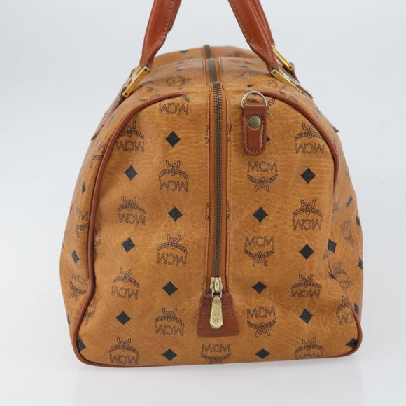 MCM Vicetos Logogram Boston Bag PVC Leather Brown Gold Auth 165012