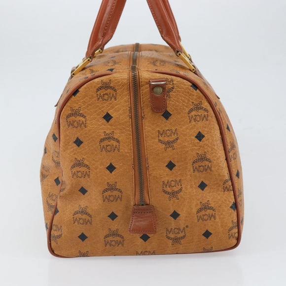 MCM Vicetos Logogram Boston Bag PVC Leather Brown Gold Auth 165012