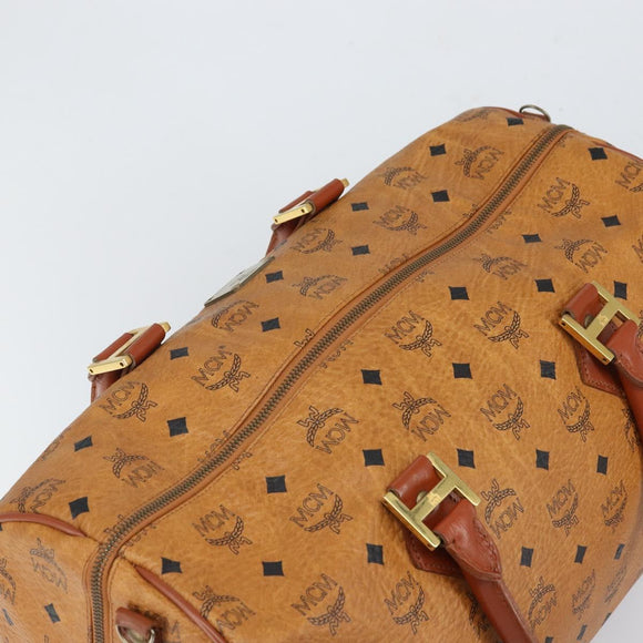 MCM Vicetos Logogram Boston Bag PVC Leather Brown Gold Auth 165012