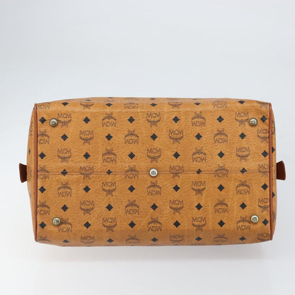 MCM Vicetos Logogram Boston Bag PVC Leather Brown Gold Auth 165012