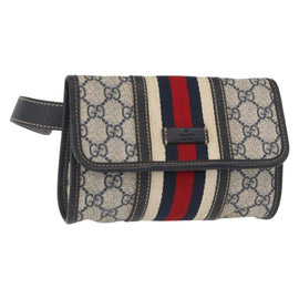 GUCCI GG Supreme Waist bag PVC Navy Silver 152597 Auth 165016
