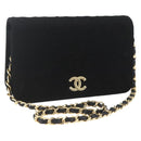 CHANEL Matelasse Chain Shoulder Bag cotton Black Gold CC Auth 165024-1