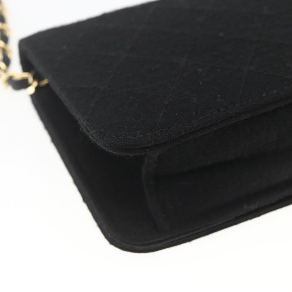 CHANEL Matelasse Chain Shoulder Bag cotton Black Gold CC Auth 165024
