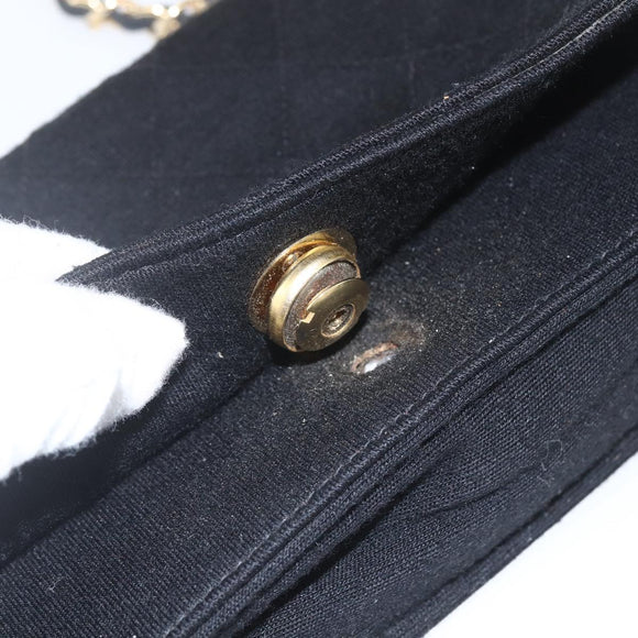 CHANEL Matelasse Chain Shoulder Bag cotton Black Gold CC Auth 165024