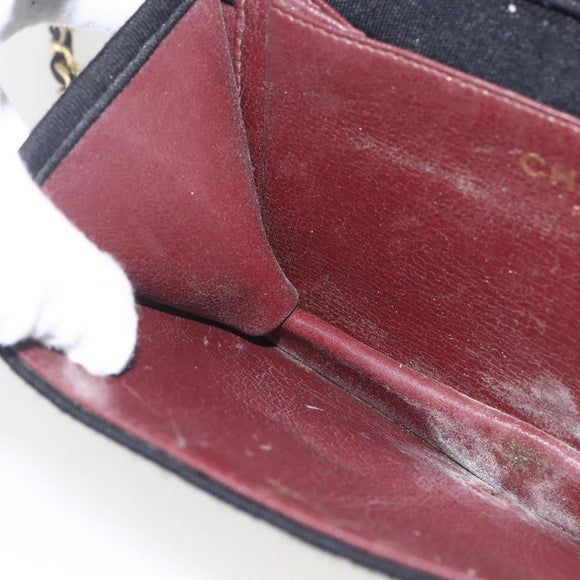 CHANEL Matelasse Chain Shoulder Bag cotton Black Gold CC Auth 165024