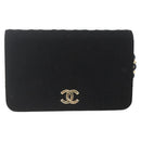 CHANEL Matelasse Chain Shoulder Bag cotton Black Gold CC Auth 165024-13