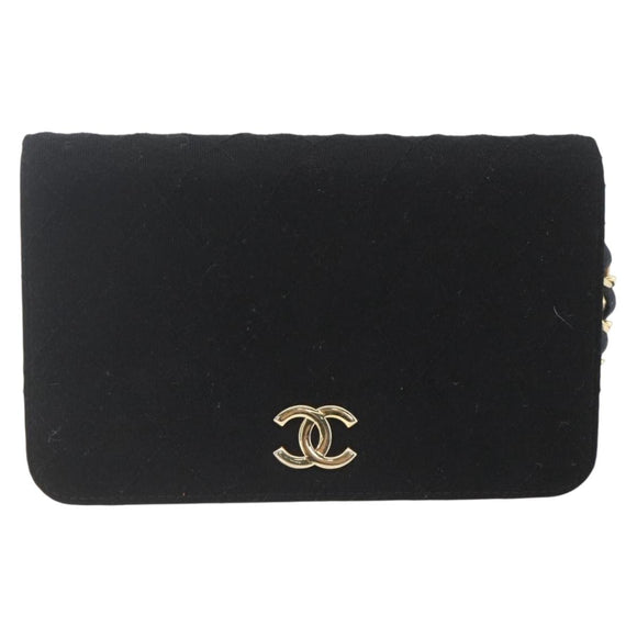 CHANEL Matelasse Chain Shoulder Bag cotton Black Gold CC Auth 165024