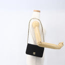 CHANEL Matelasse Chain Shoulder Bag cotton Black Gold CC Auth 165024-21