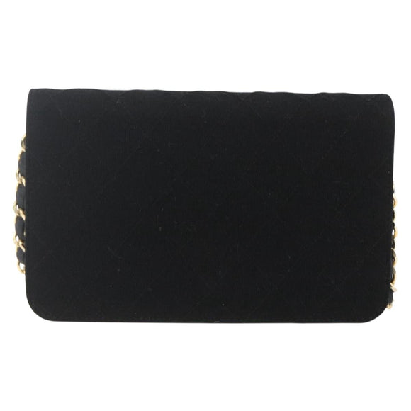 CHANEL Matelasse Chain Shoulder Bag cotton Black Gold CC Auth 165024