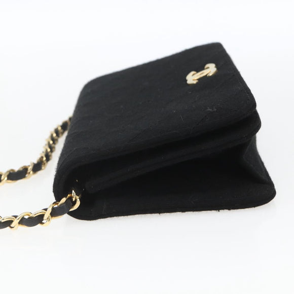 CHANEL Matelasse Chain Shoulder Bag cotton Black Gold CC Auth 165024