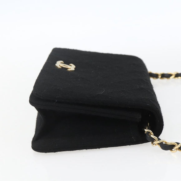 CHANEL Matelasse Chain Shoulder Bag cotton Black Gold CC Auth 165024