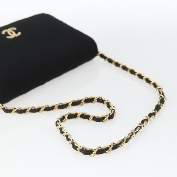 CHANEL Matelasse Chain Shoulder Bag cotton Black Gold CC Auth 165024