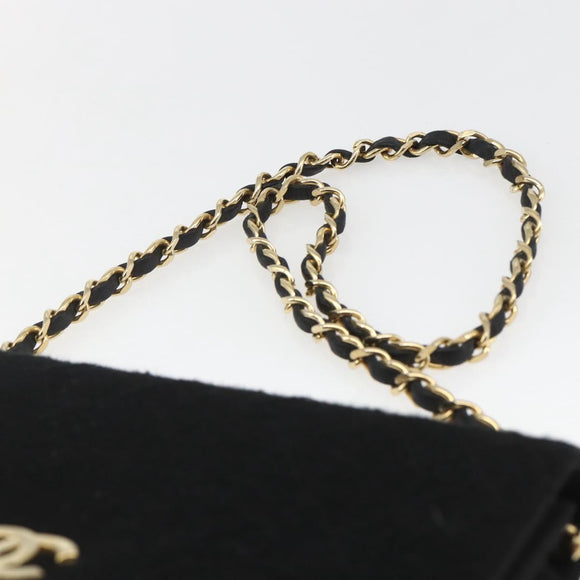 CHANEL Matelasse Chain Shoulder Bag cotton Black Gold CC Auth 165024