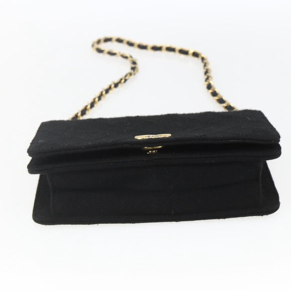 CHANEL Matelasse Chain Shoulder Bag cotton Black Gold CC Auth 165024