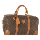 CELINE Macadam Canvas Boston Bag PVC Leather Brown Gold Auth 165025V-1