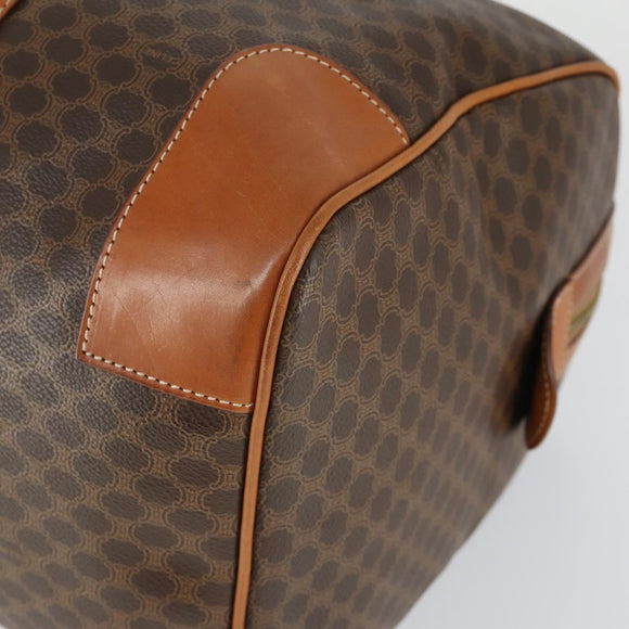 CELINE Macadam Canvas Boston Bag PVC Leather Brown Gold Auth 165025V