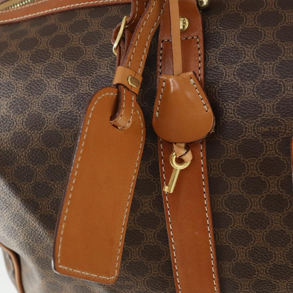 CELINE Macadam Canvas Boston Bag PVC Leather Brown Gold Auth 165025V