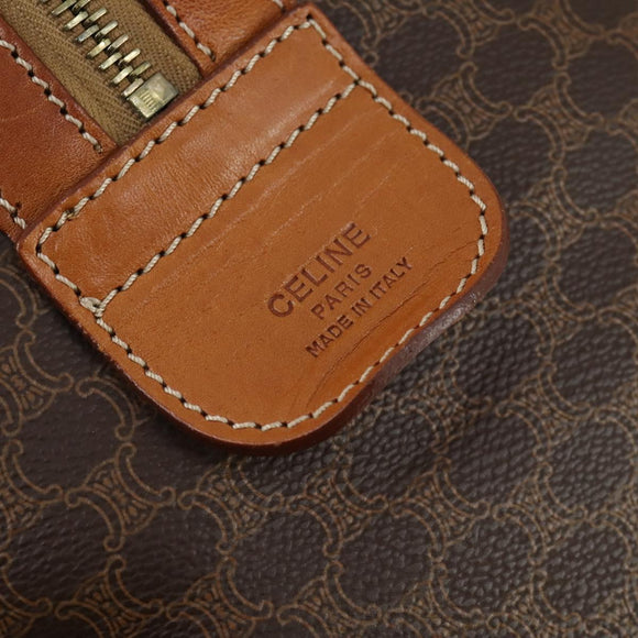 CELINE Macadam Canvas Boston Bag PVC Leather Brown Gold Auth 165025V