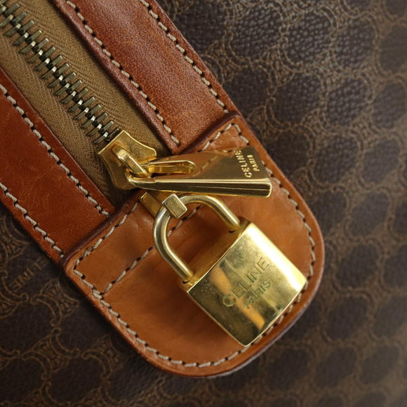 CELINE Macadam Canvas Boston Bag PVC Leather Brown Gold Auth 165025V