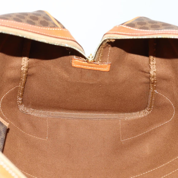 CELINE Macadam Canvas Boston Bag PVC Leather Brown Gold Auth 165025V