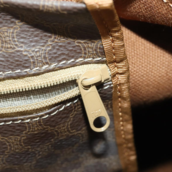 CELINE Macadam Canvas Boston Bag PVC Leather Brown Gold Auth 165025V