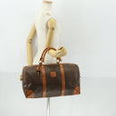 CELINE Macadam Canvas Boston Bag PVC Leather Brown Gold Auth 165025V-24