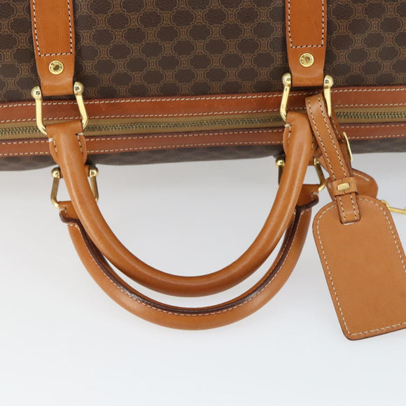 CELINE Macadam Canvas Boston Bag PVC Leather Brown Gold Auth 165025V