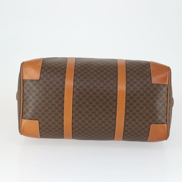 CELINE Macadam Canvas Boston Bag PVC Leather Brown Gold Auth 165025V