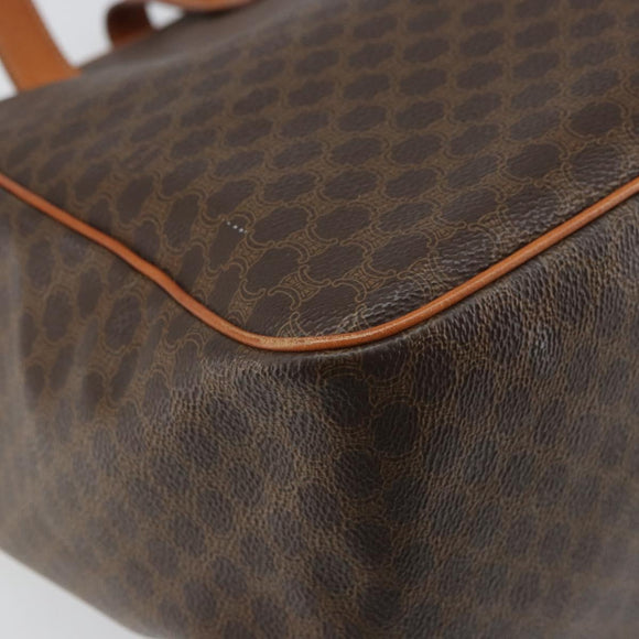 CELINE Macadam Canvas Tote Bag PVC Leather Brown Gold Auth 165026