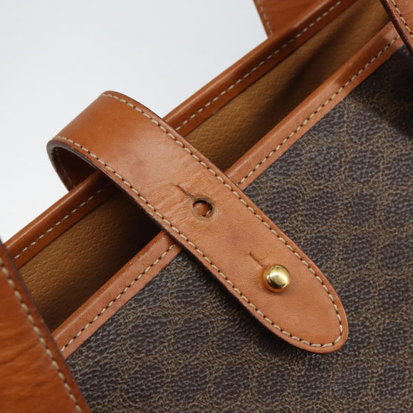 CELINE Macadam Canvas Tote Bag PVC Leather Brown Gold Auth 165026