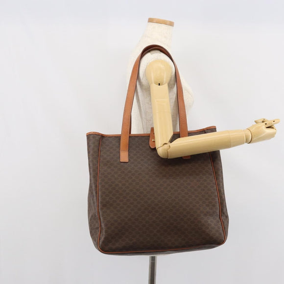CELINE Macadam Canvas Tote Bag PVC Leather Brown Gold Auth 165026