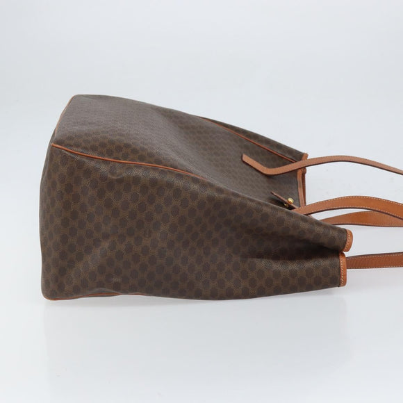 CELINE Macadam Canvas Tote Bag PVC Leather Brown Gold Auth 165026