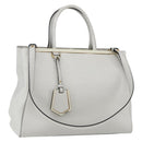 FENDI Hand Bag Leather 2way White Gold Auth 165027-1