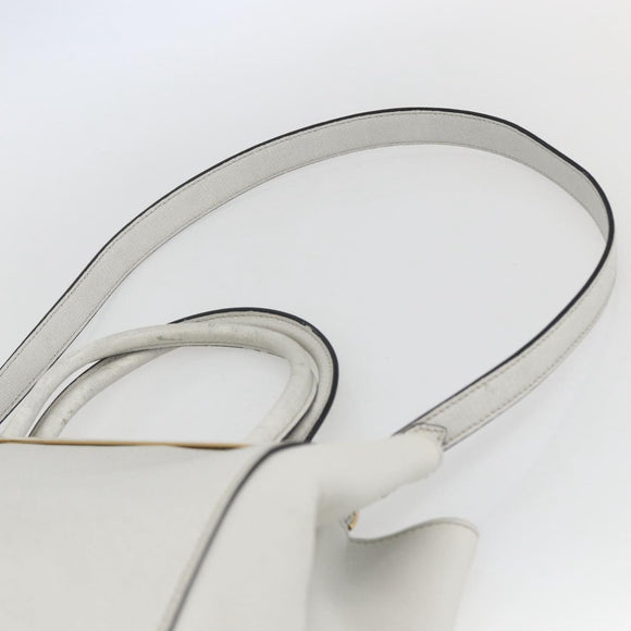FENDI Hand Bag Leather 2way White Gold Auth 165027