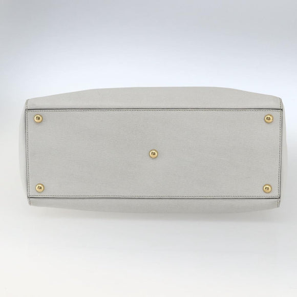 FENDI Hand Bag Leather 2way White Gold Auth 165027