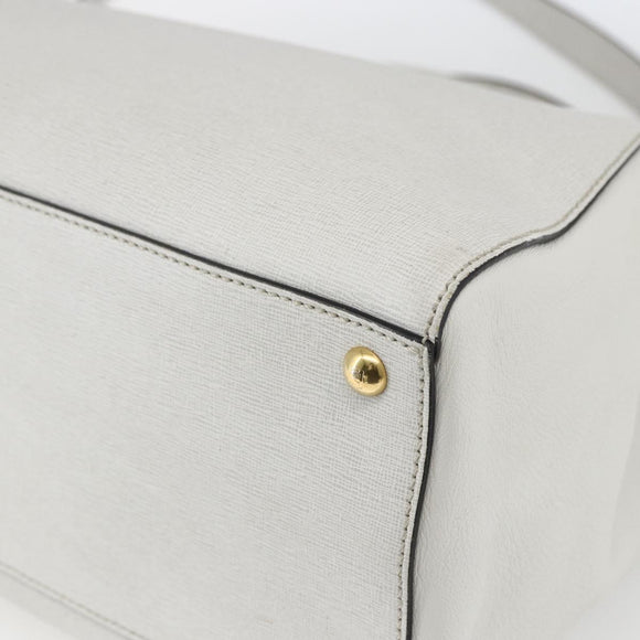 FENDI Hand Bag Leather 2way White Gold Auth 165027
