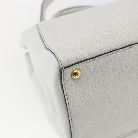 FENDI Hand Bag Leather 2way White Gold Auth 165027