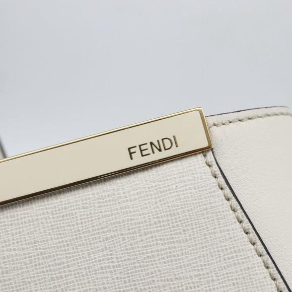 FENDI Hand Bag Leather 2way White Gold Auth 165027