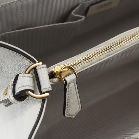 FENDI Hand Bag Leather 2way White Gold Auth 165027