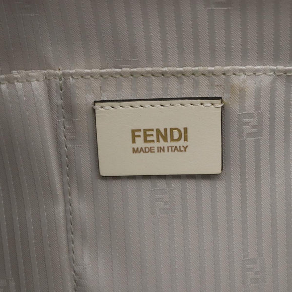 FENDI Hand Bag Leather 2way White Gold Auth 165027