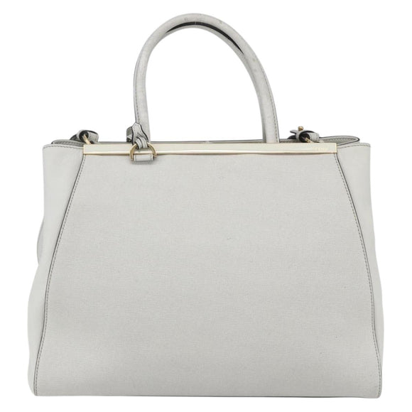 FENDI Hand Bag Leather 2way White Gold Auth 165027