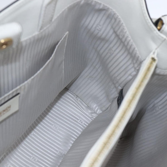 FENDI Hand Bag Leather 2way White Gold Auth 165027
